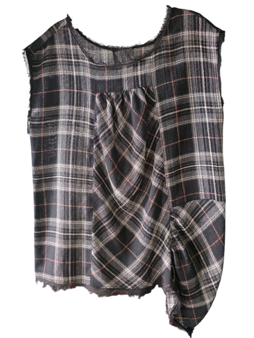 Anthropologie/Anna Sui Black Metallic Plaid Asymetrical Top w/Short Sleeves XS